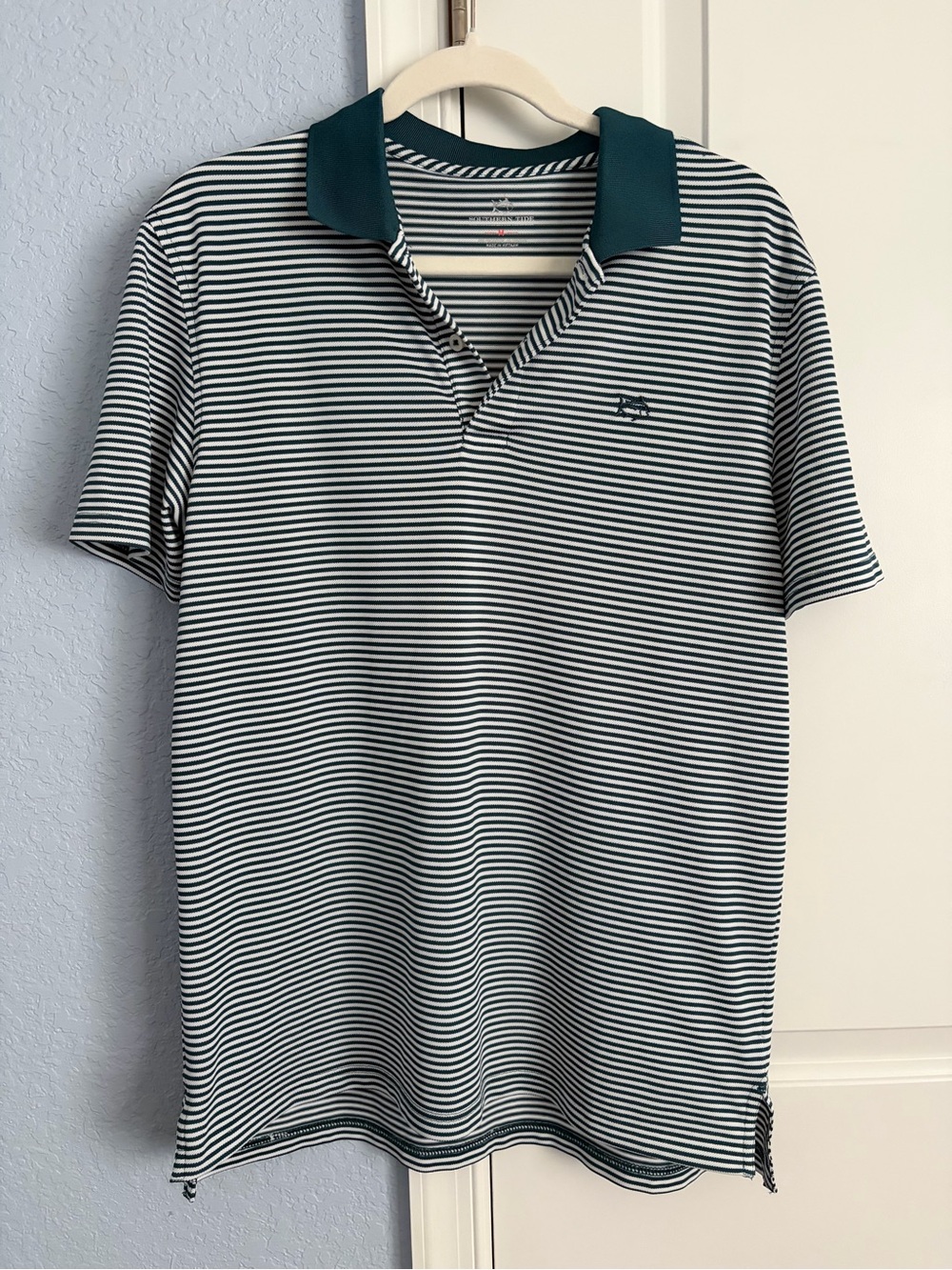 NWOT Southern Tide Striped Polo in White and Dark Teal